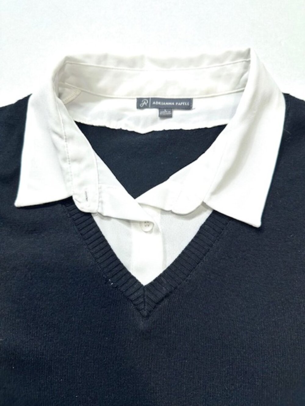 Adrianna Papell Womens Twofer Sweater Collared Long Sleeve Black & White Size L - Picture 10 of 15